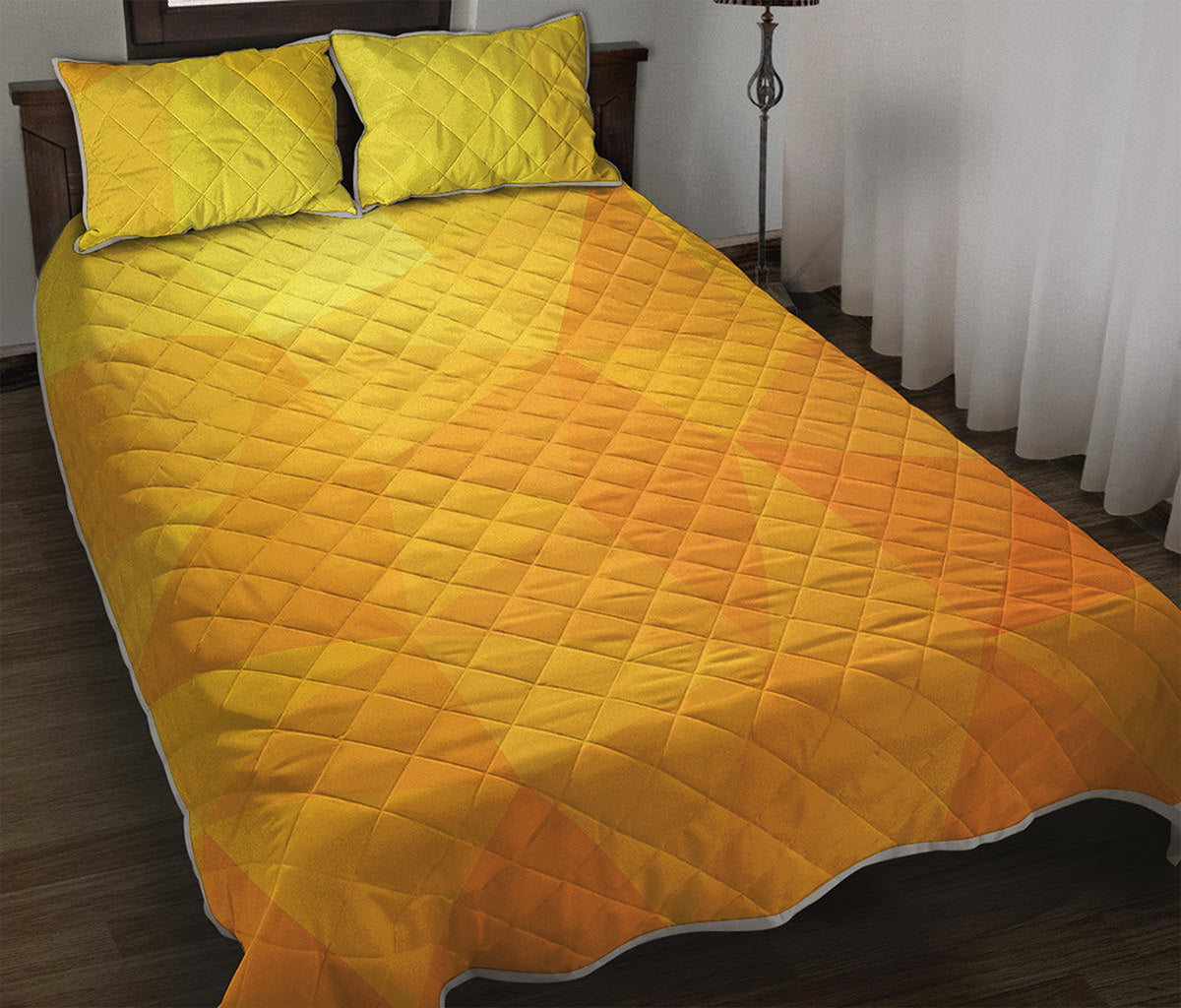 Yellow Polygonal Geometric Print Quilt Bed Set