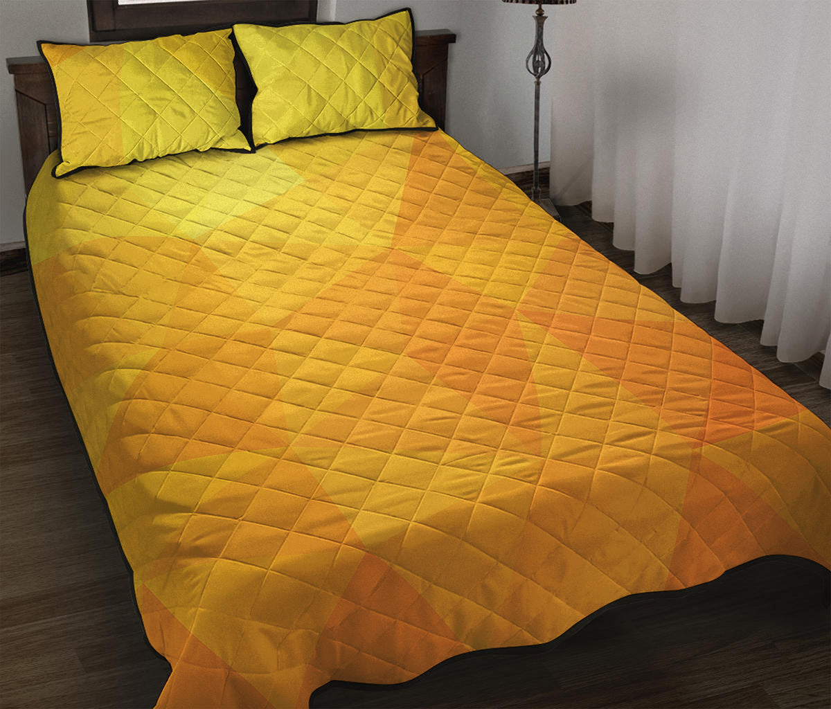 Yellow Polygonal Geometric Print Quilt Bed Set