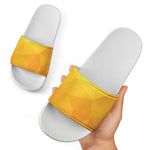 Yellow Polygonal Geometric Print White Slide Sandals
