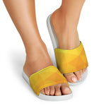 Yellow Polygonal Geometric Print White Slide Sandals