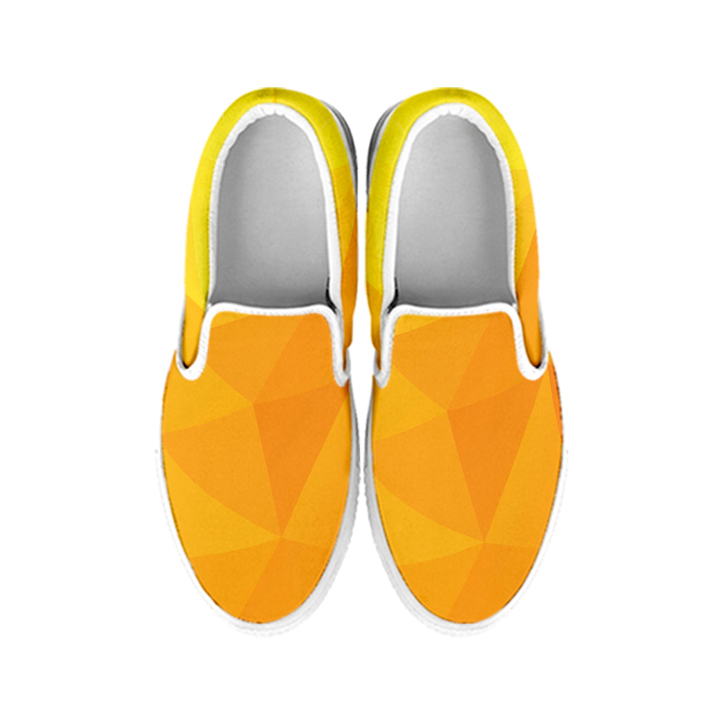Yellow Polygonal Geometric Print White Slip On Shoes