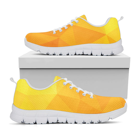Yellow Polygonal Geometric Print White Sneakers