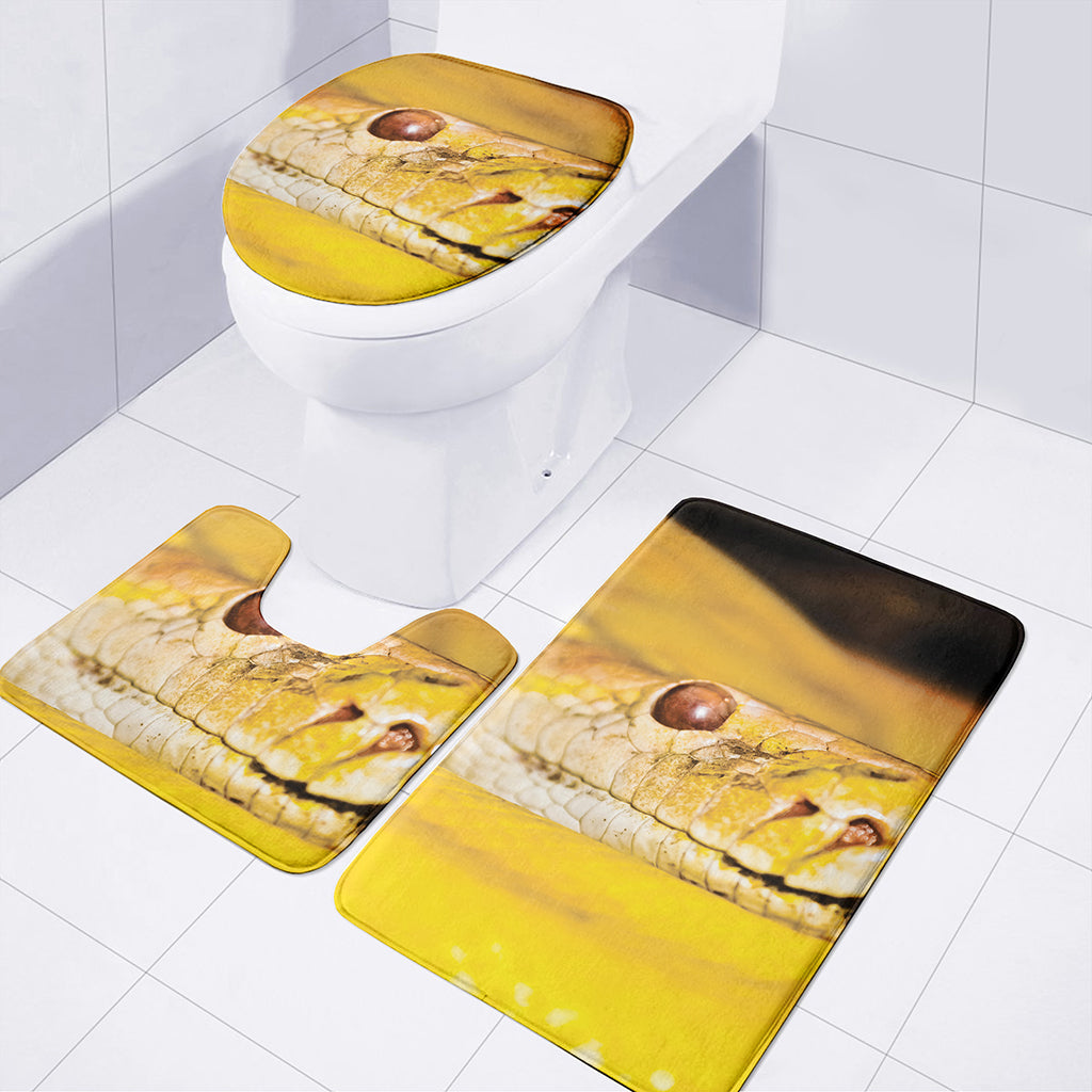 Yellow Python Snake Print 3 Piece Bath Mat Set