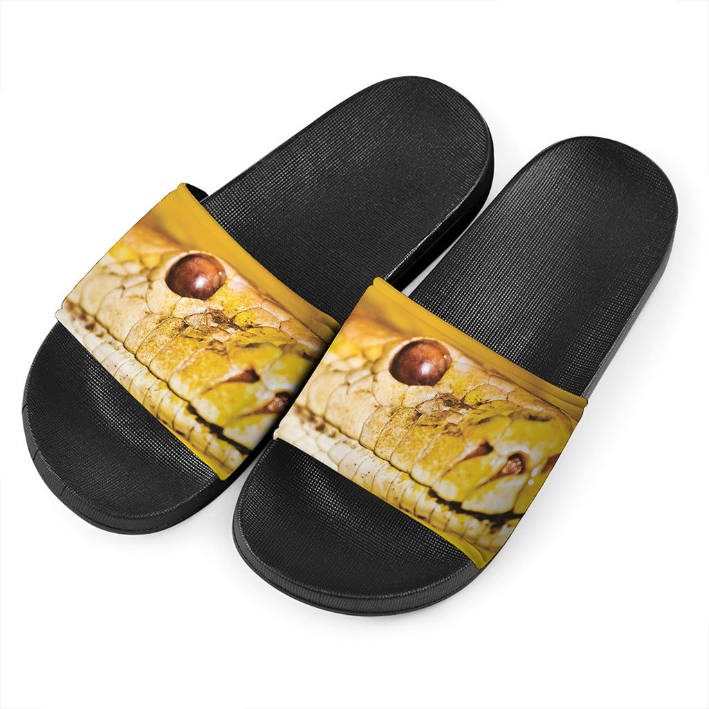 Yellow Python Snake Print Black Slide Sandals
