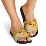 Yellow Python Snake Print Black Slide Sandals