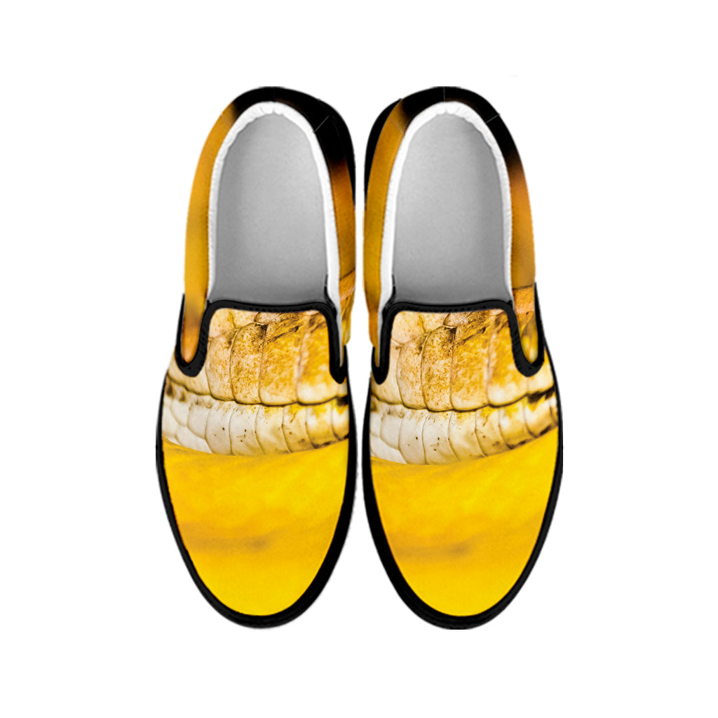 Yellow Python Snake Print Black Slip On Shoes