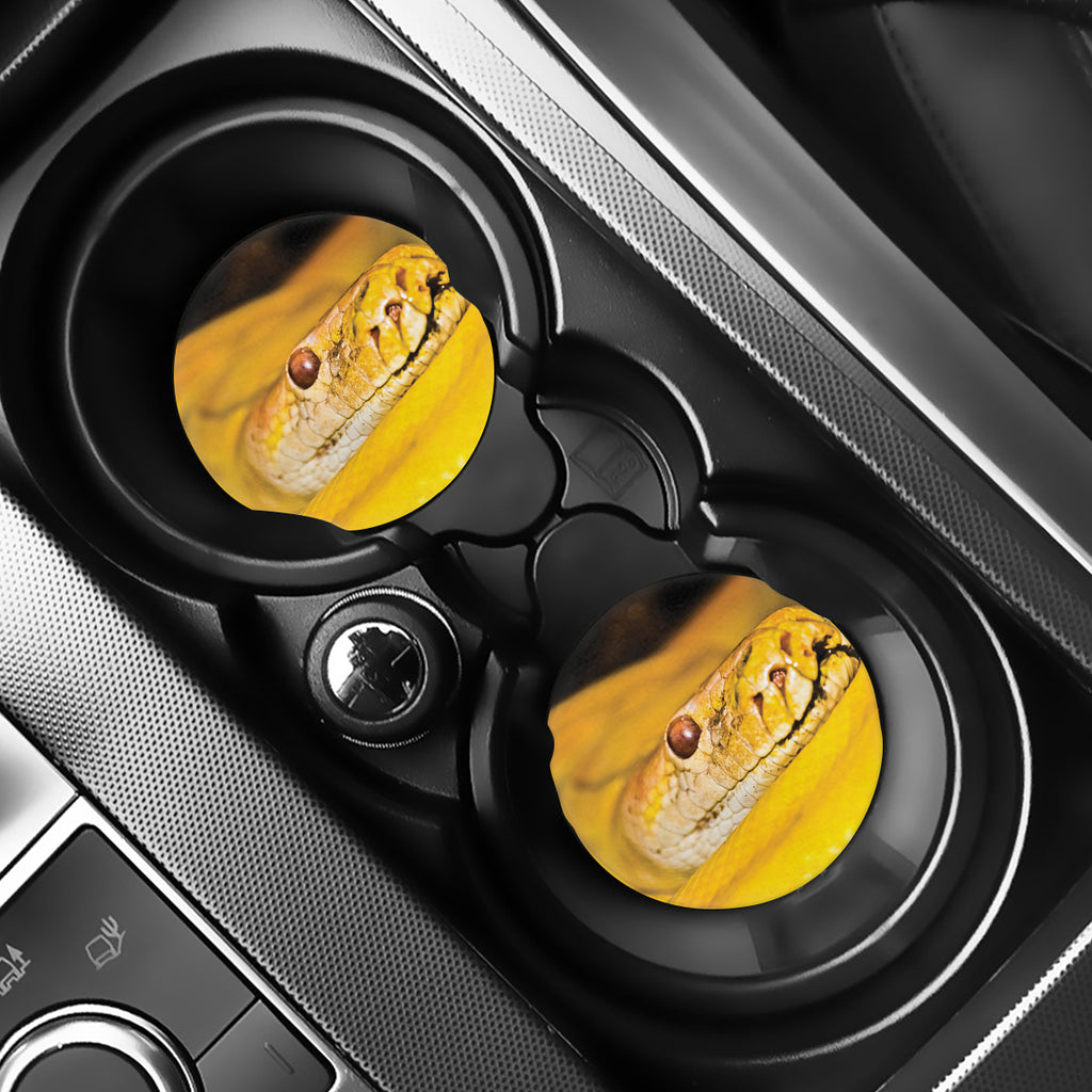 Yellow Python Snake Print Car Coasters