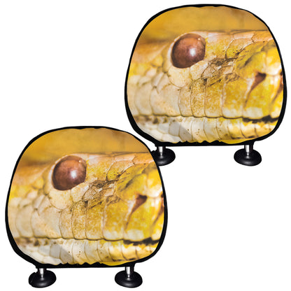 Yellow Python Snake Print Car Headrest Covers