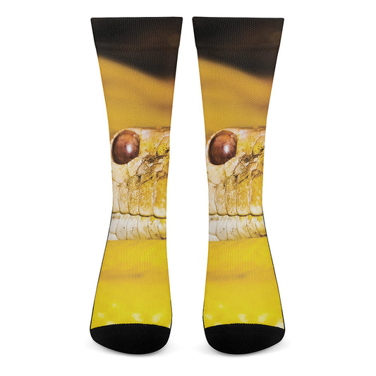 Yellow Python Snake Print Crew Socks