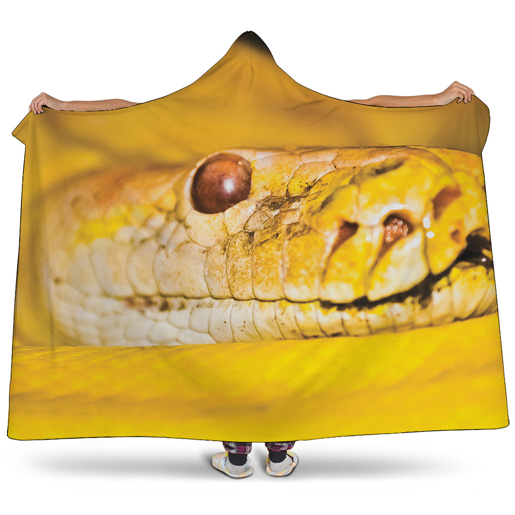 Yellow Python Snake Print Hooded Blanket