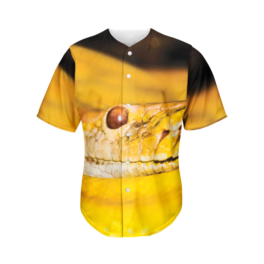 Yellow Python Snake Print Men's Baseball Jersey