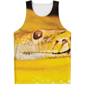 Yellow Python Snake Print Men's Tank Top