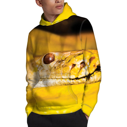 Yellow Python Snake Print Pullover Hoodie