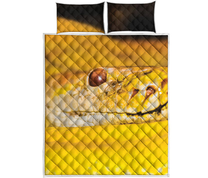 Yellow Python Snake Print Quilt Bed Set