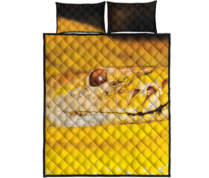Yellow Python Snake Print Quilt Bed Set