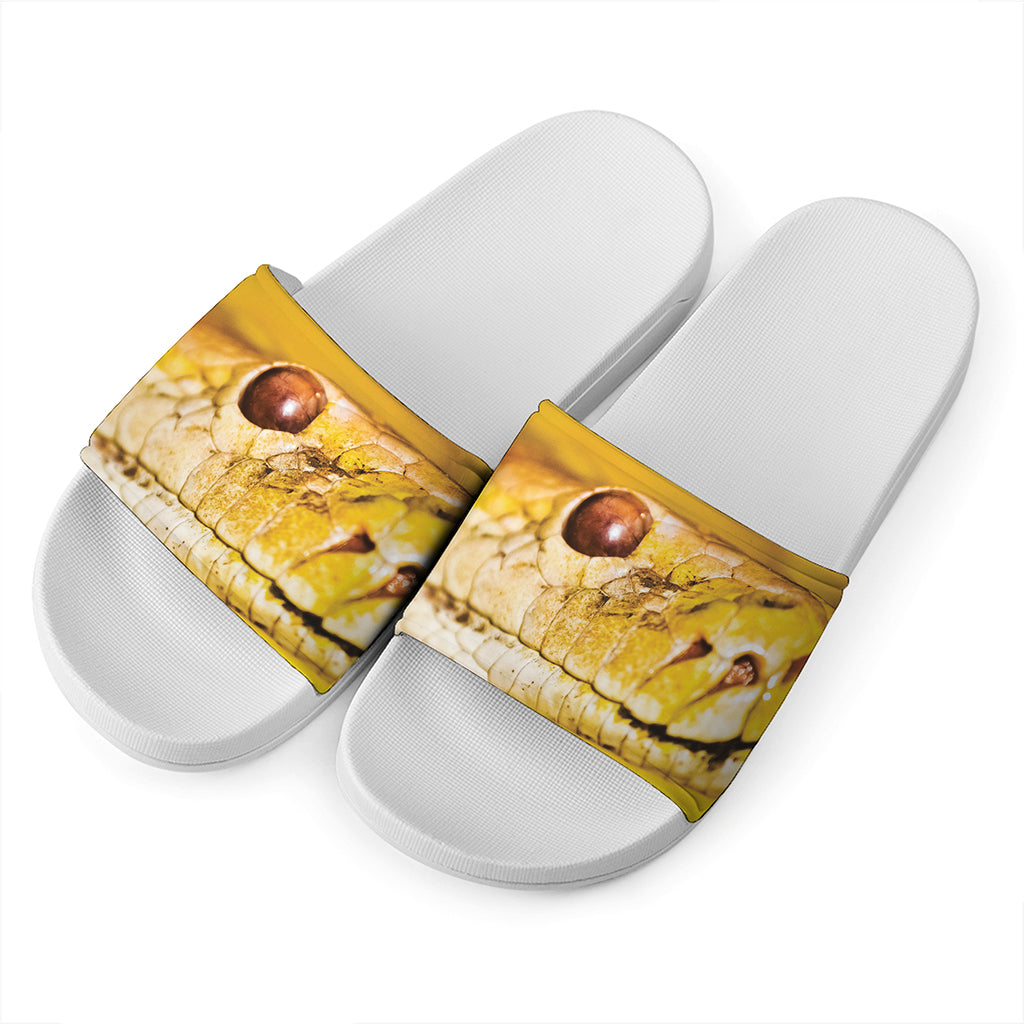 Yellow Python Snake Print White Slide Sandals