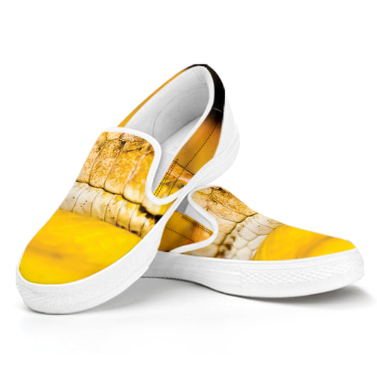 Yellow Python Snake Print White Slip On Shoes