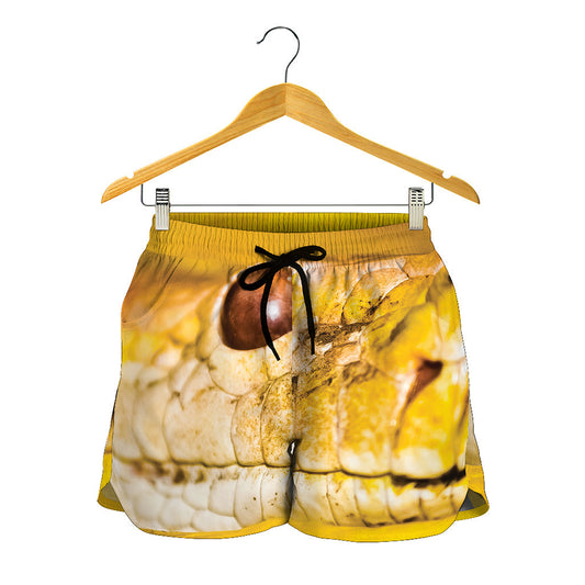 Yellow Python Snake Print Women's Shorts