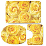 Yellow Rose Print 3 Piece Bath Mat Set