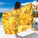 Yellow Rose Print Beach Sarong Wrap