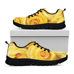 Yellow Rose Print Black Sneakers