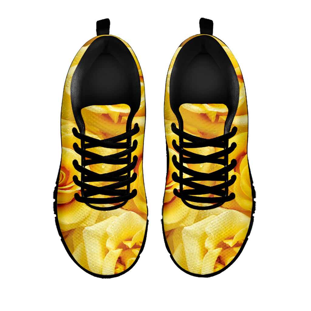 Yellow Rose Print Black Sneakers