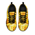 Yellow Rose Print Black Sneakers