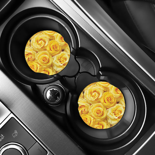 Yellow Rose Print Car Coasters