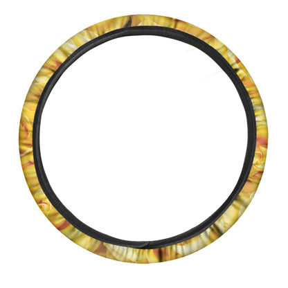 Yellow Rose Print Car Steering Wheel Cover