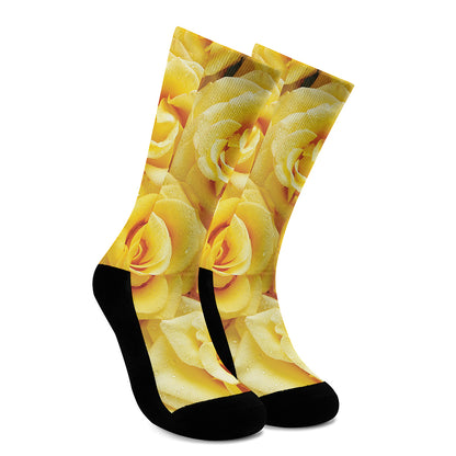 Yellow Rose Print Crew Socks