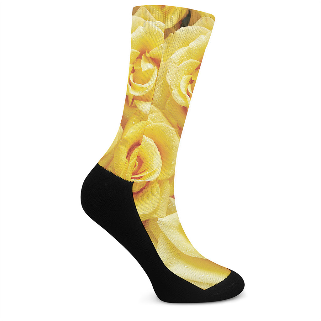 Yellow Rose Print Crew Socks