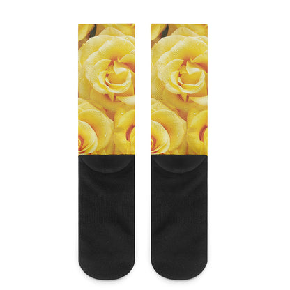 Yellow Rose Print Crew Socks
