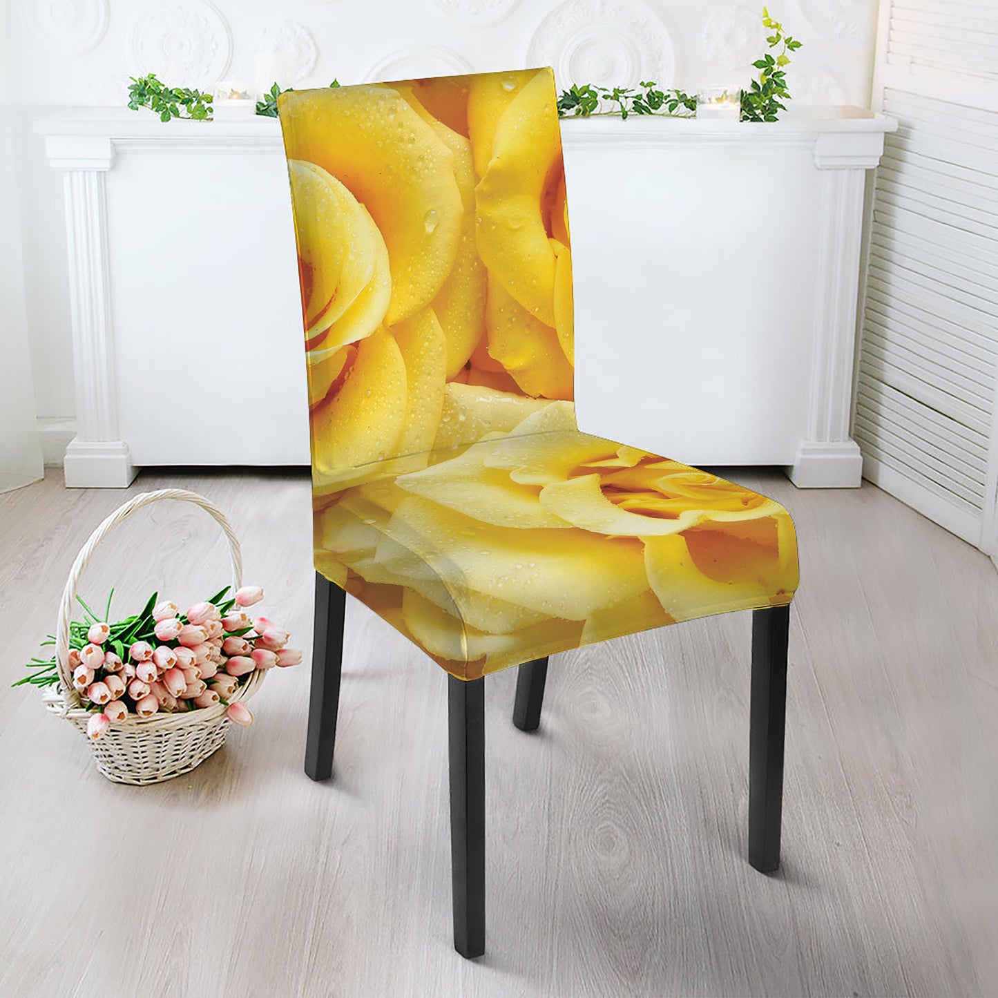 Yellow Rose Print Dining Chair Slipcover