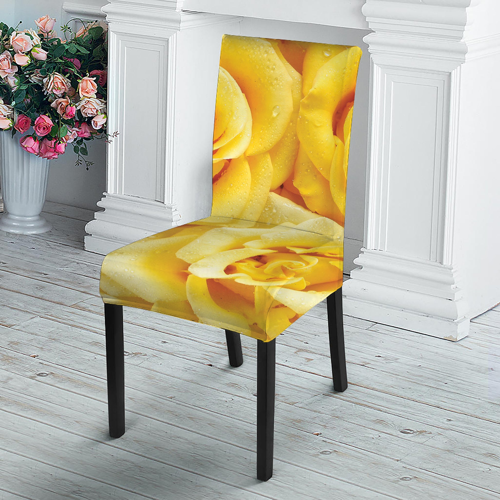 Yellow Rose Print Dining Chair Slipcover