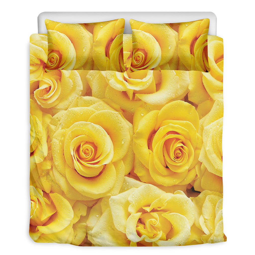 Yellow Rose Print Duvet Cover Bedding Set