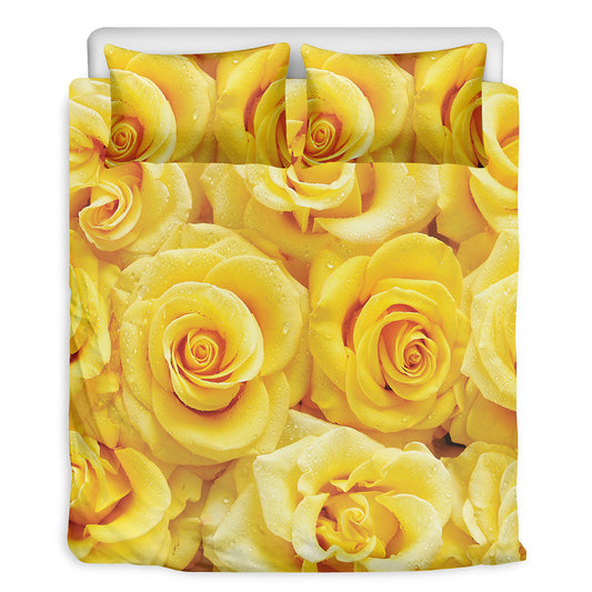 Yellow Rose Print Duvet Cover Bedding Set
