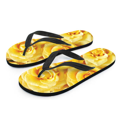 Yellow Rose Print Flip Flops