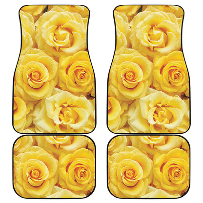 Yellow Rose Print Front and Back Car Floor Mats
