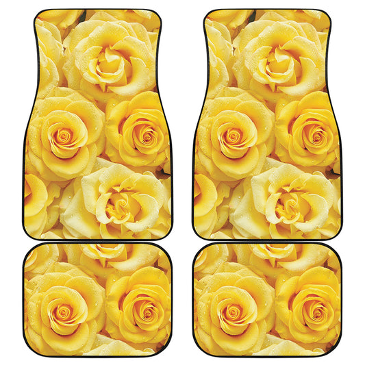 Yellow Rose Print Front and Back Car Floor Mats