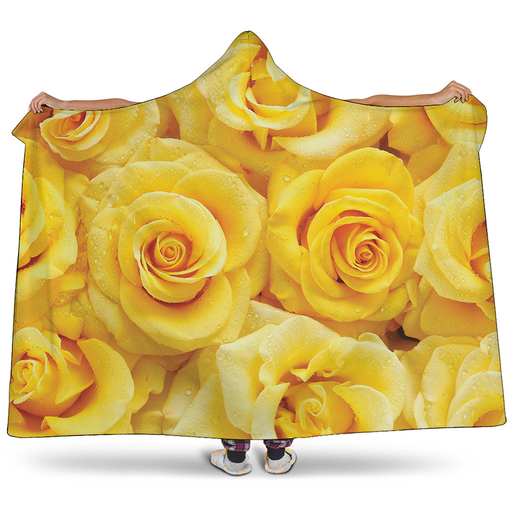 Yellow Rose Print Hooded Blanket