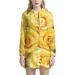 Yellow Rose Print Hoodie Dress