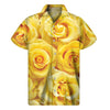 Yellow Rose Print Men's Short Sleeve Shirt