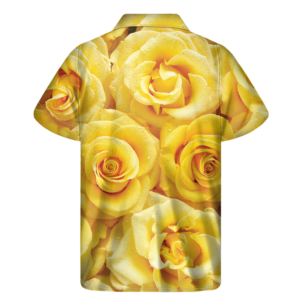 Yellow Rose Print Men's Short Sleeve Shirt