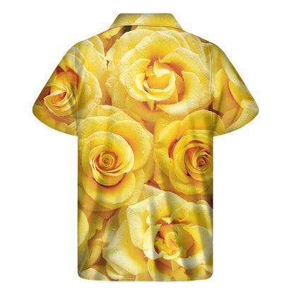 Yellow Rose Print Men's Short Sleeve Shirt