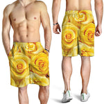 Yellow Rose Print Men's Shorts