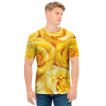 Yellow Rose Print Men's T-Shirt