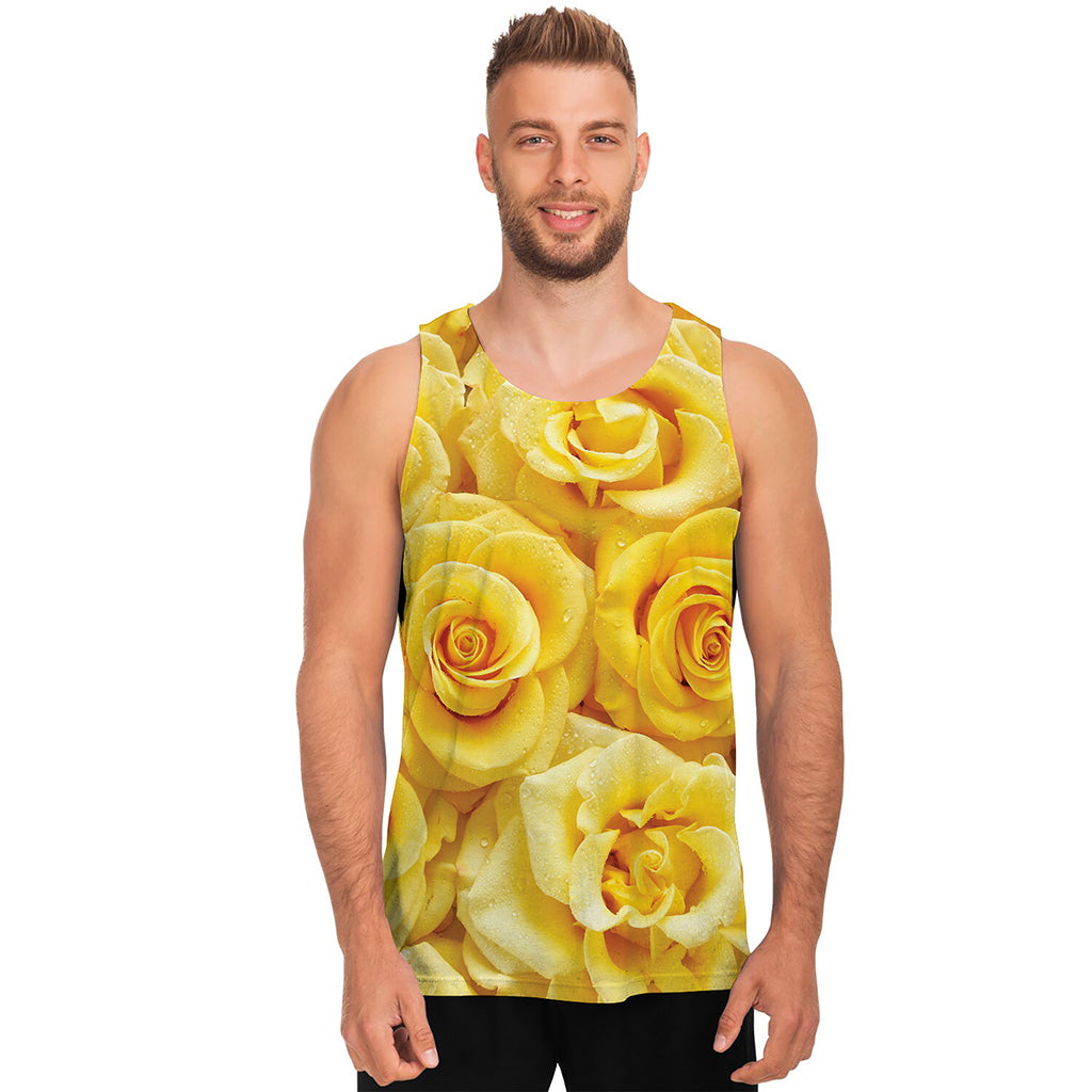 Yellow Rose Print Men's Tank Top