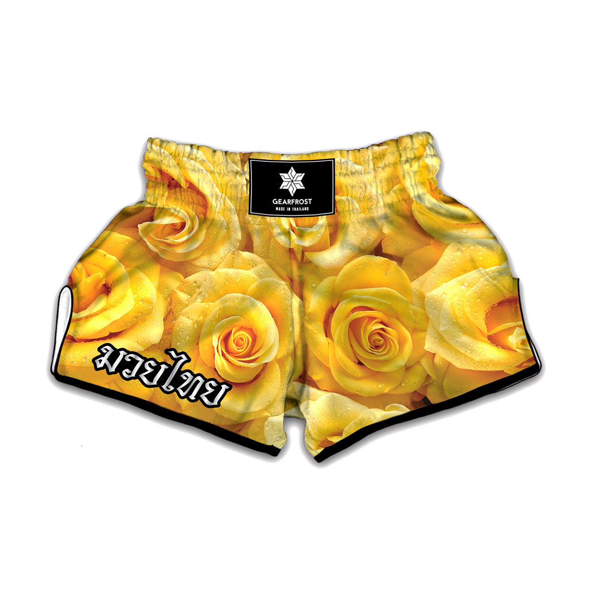 Yellow Rose Print Muay Thai Boxing Shorts