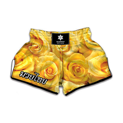 Yellow Rose Print Muay Thai Boxing Shorts