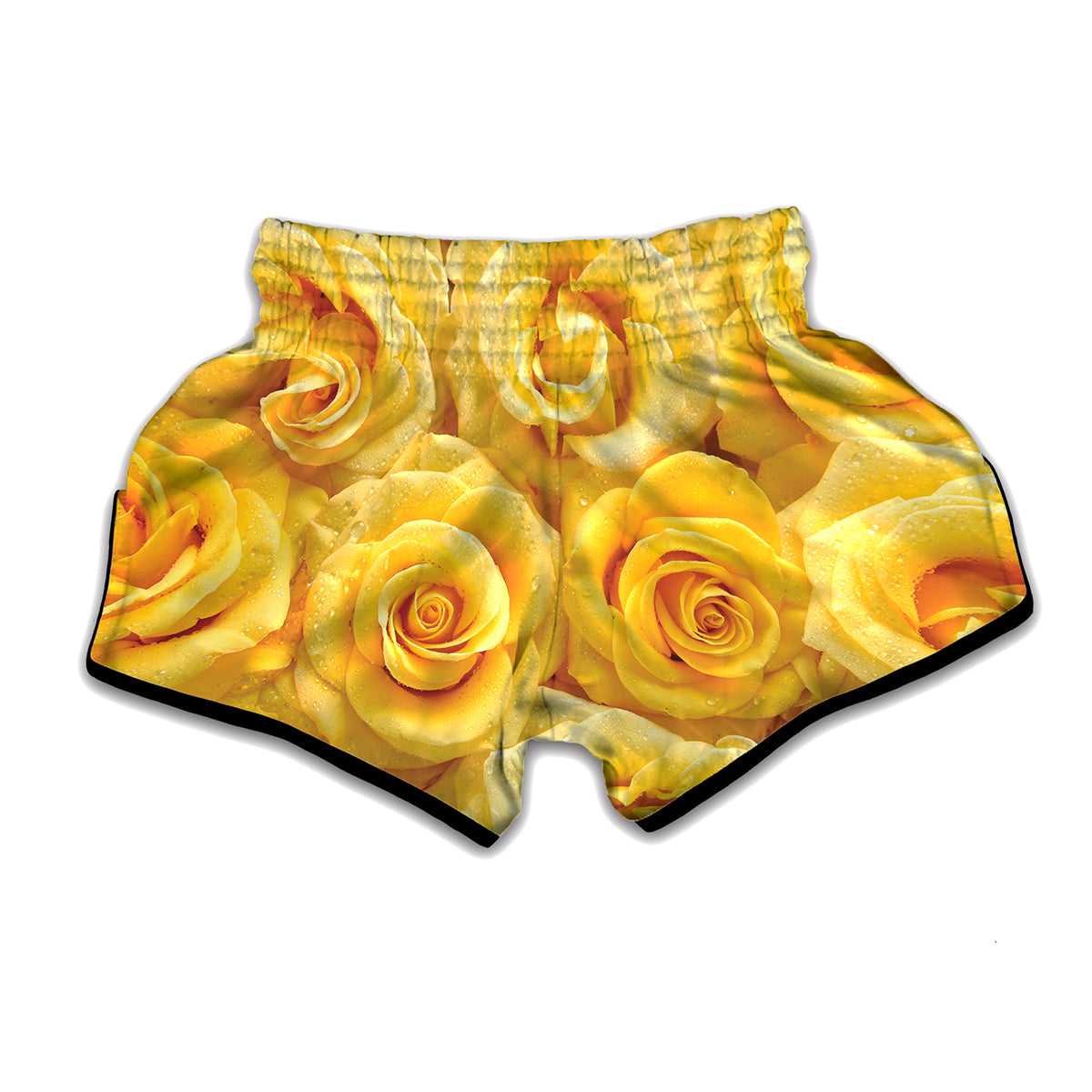 Yellow Rose Print Muay Thai Boxing Shorts